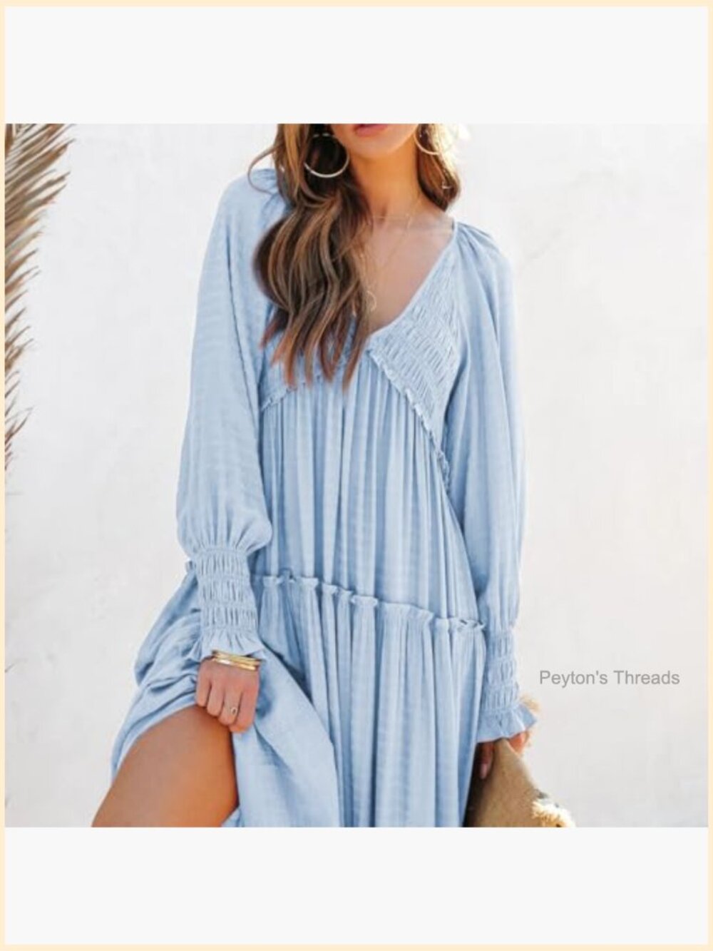 Maxi Dress Long Sleeve V Neck Empire Waist Ruffle Boho Casual Flowy - Picture 5 of 7